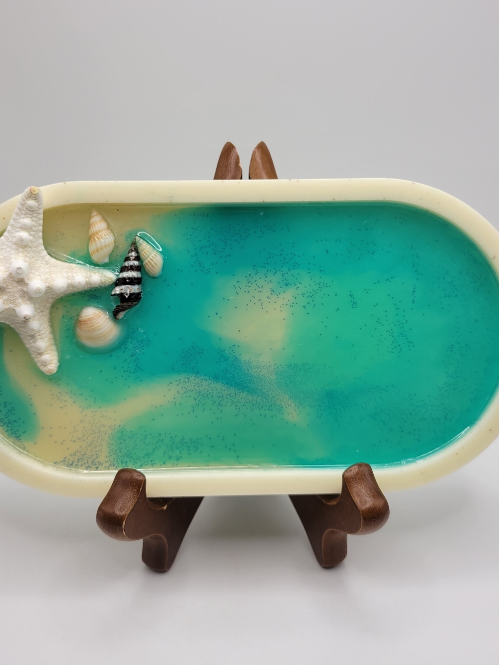 Vintage Epoxy Seashell Trinket Soap Dish 7" Long